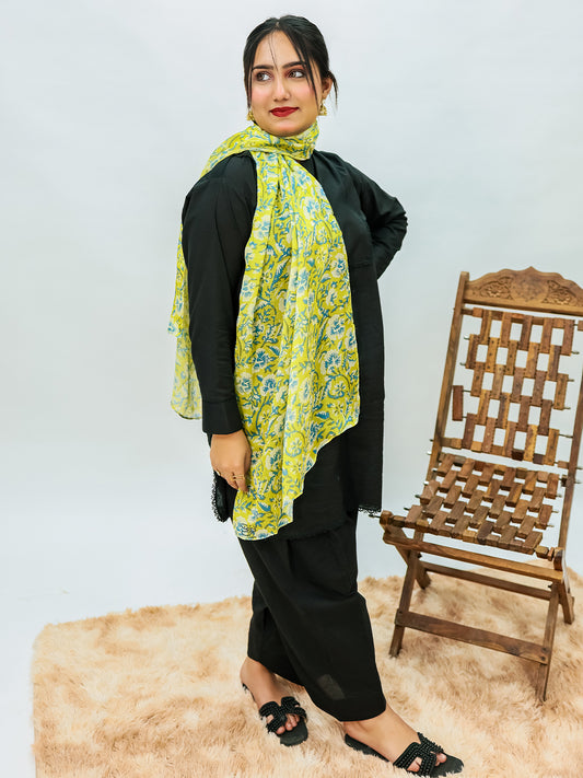 Orchids Floral Silk Stole (Green)