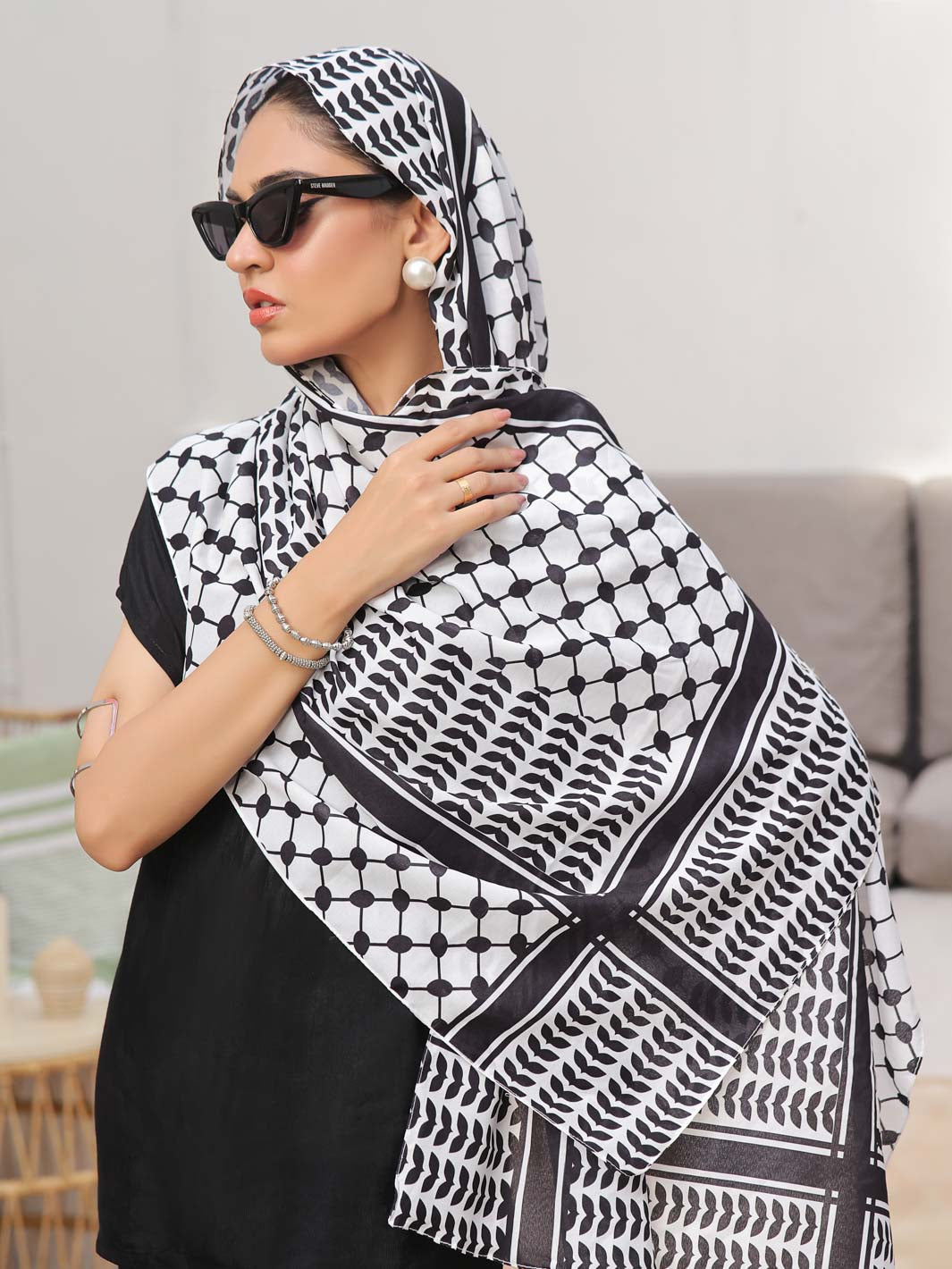 Palestine B&W Voile Dupatta (Black)