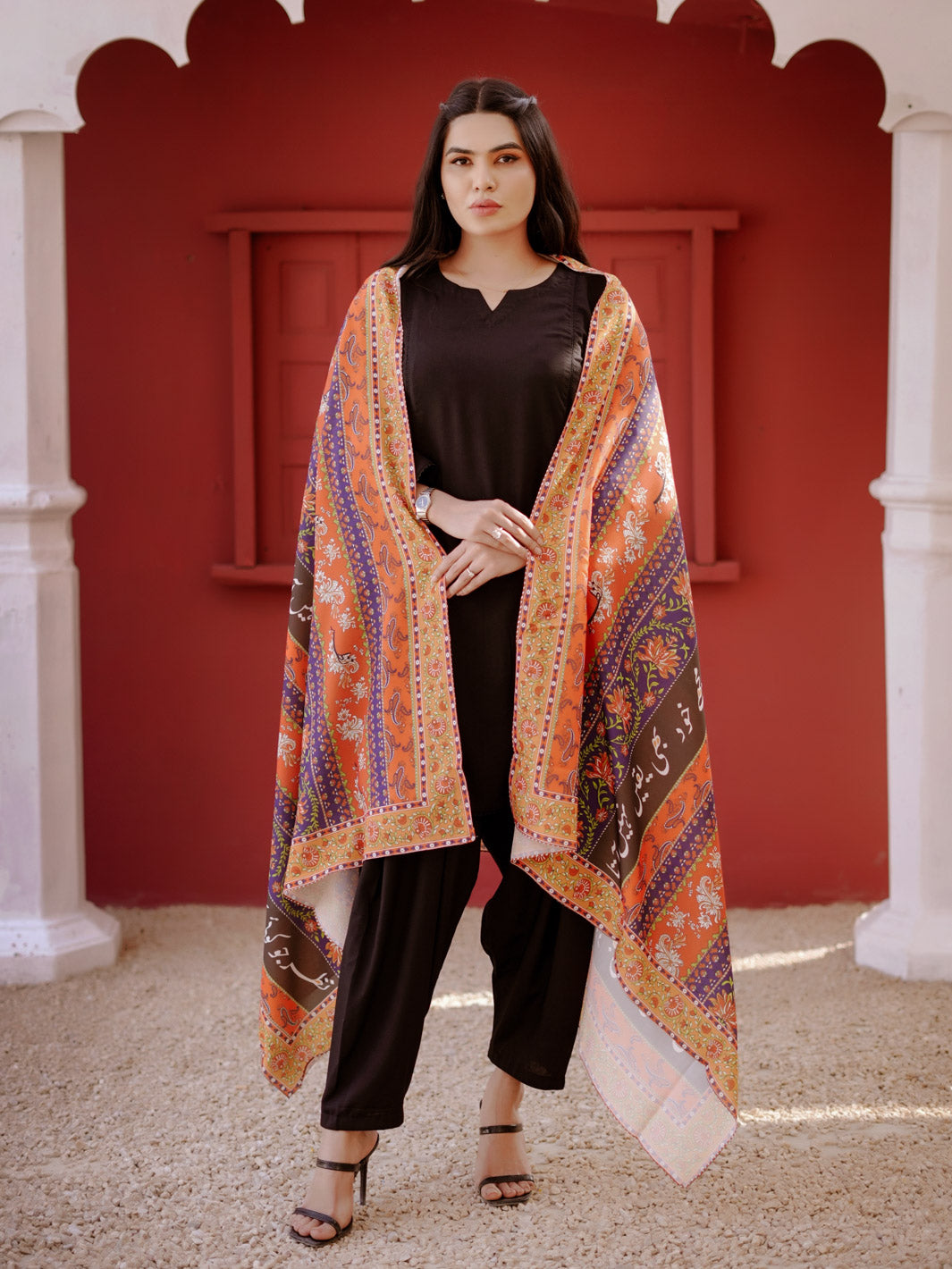 Phool Stripe Voile Dupatta (Dark Multi)