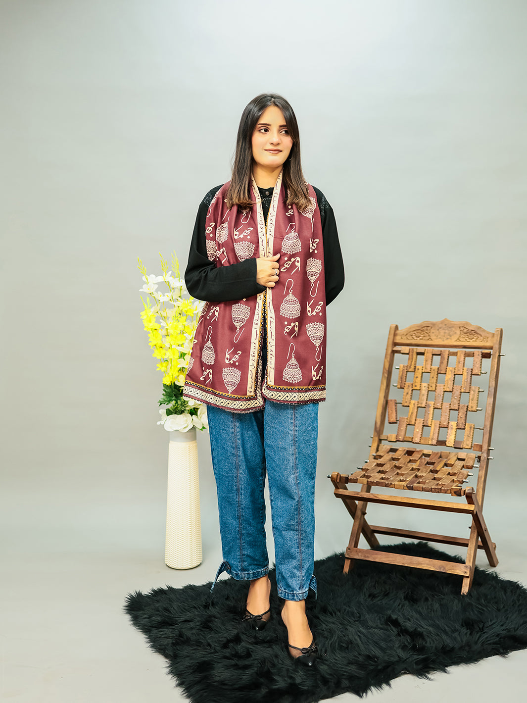 Jhumka Stole (Maroon)