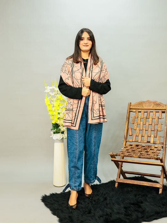Floral Lawn Stole (Light Brown)