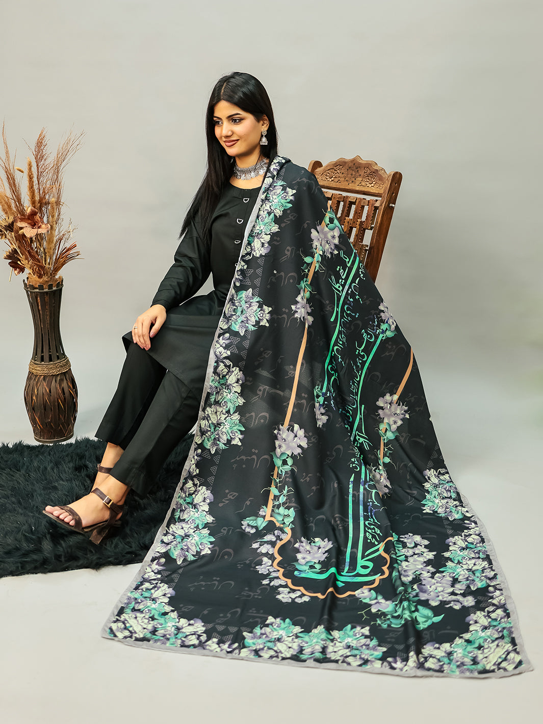 Gulaab Voile Dupatta (Black)