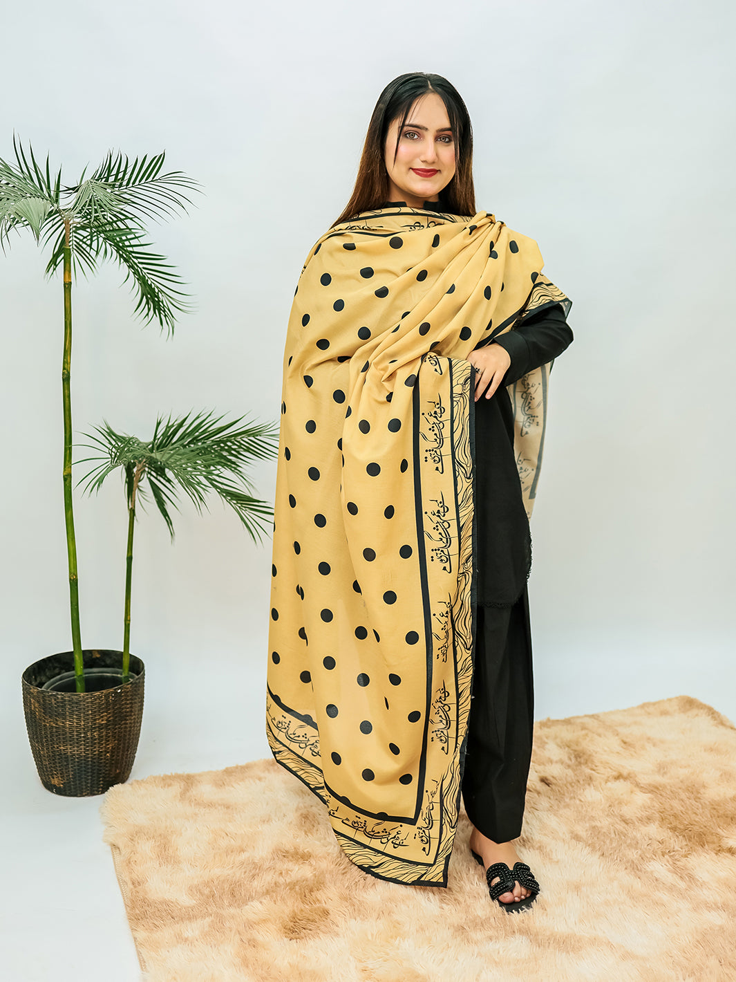 Polka Dot Voile Dupatta (Beige)