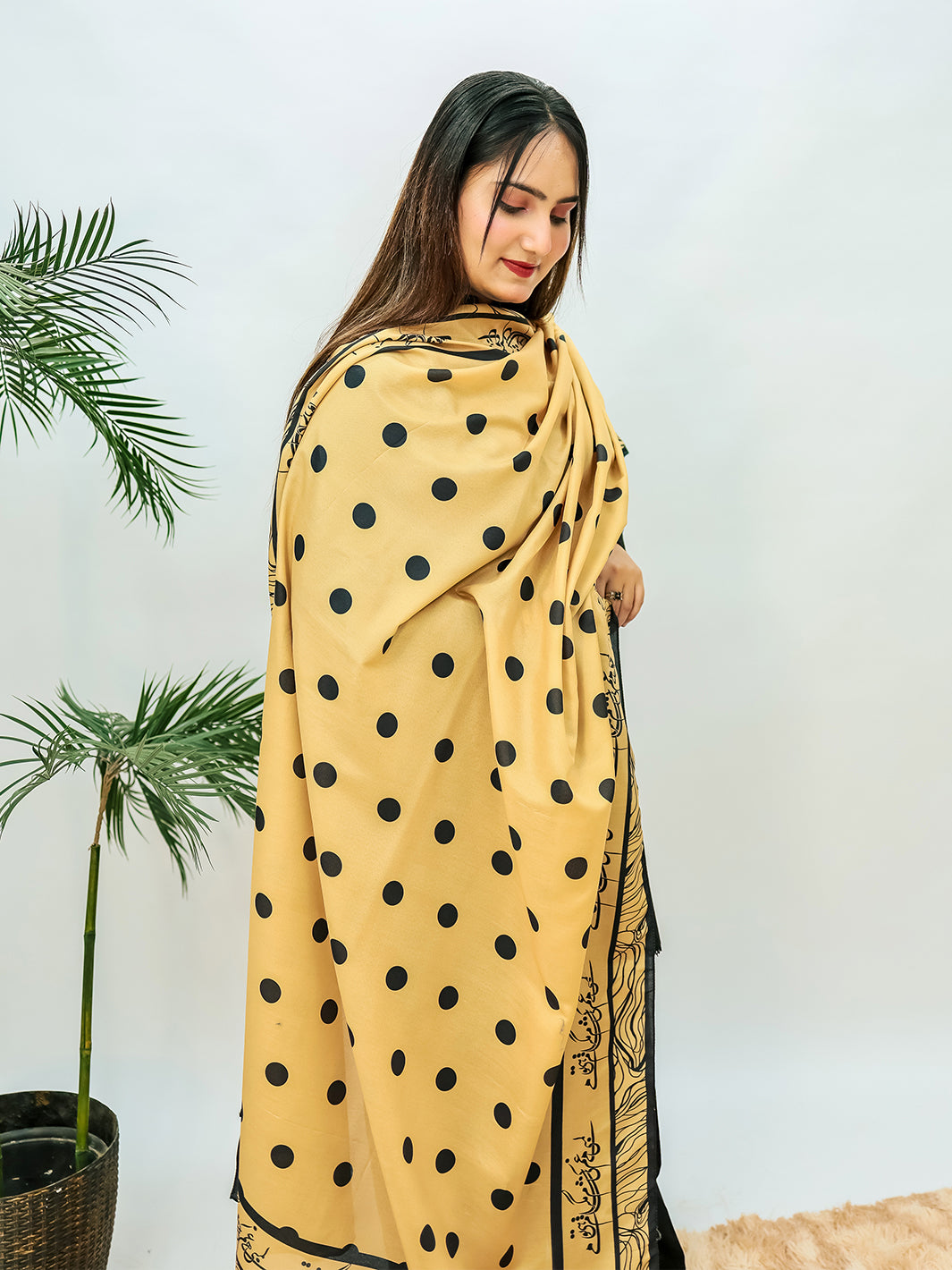 Polka Dot Voile Dupatta (Beige)