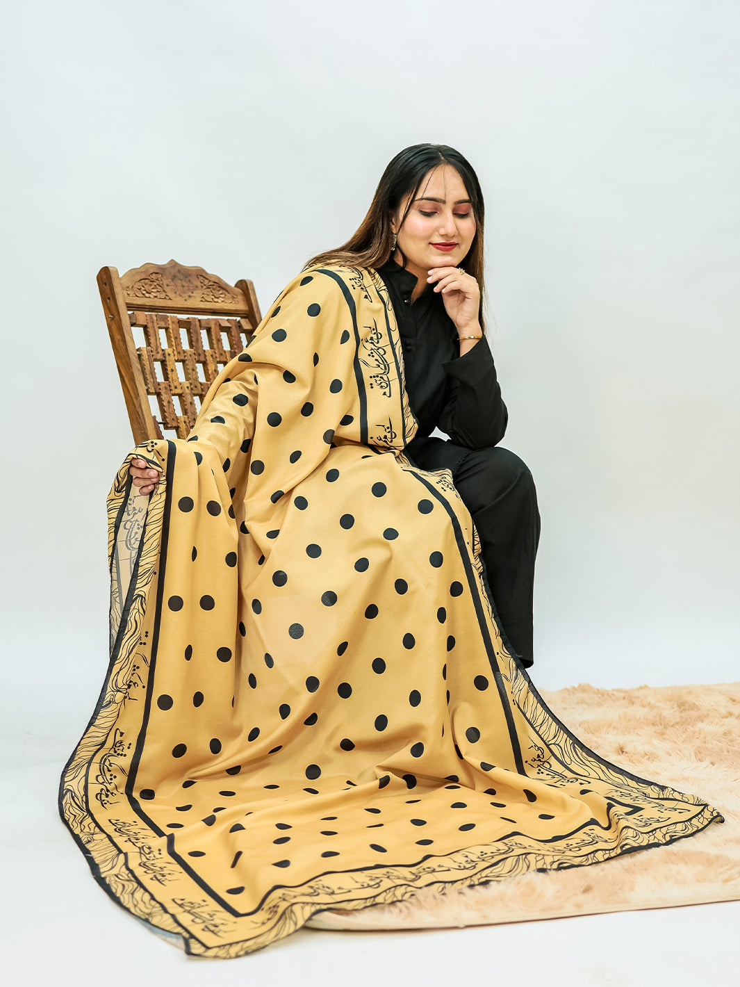 Polka Dot Voile Dupatta (Beige)