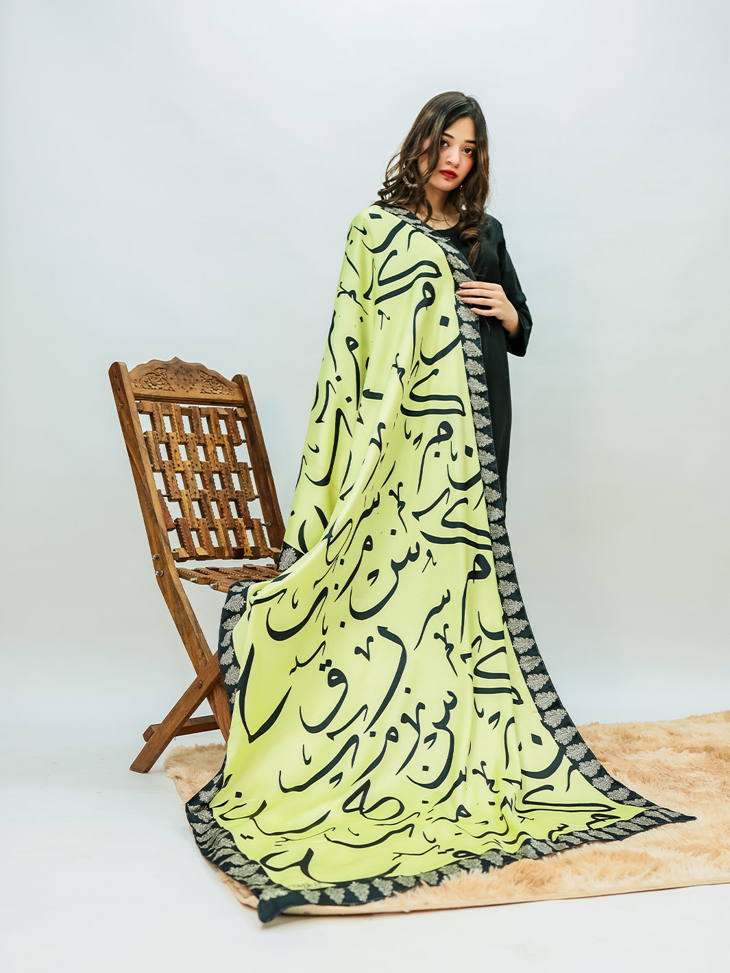Huroof V2 Silk Dupatta (Lemon Green)