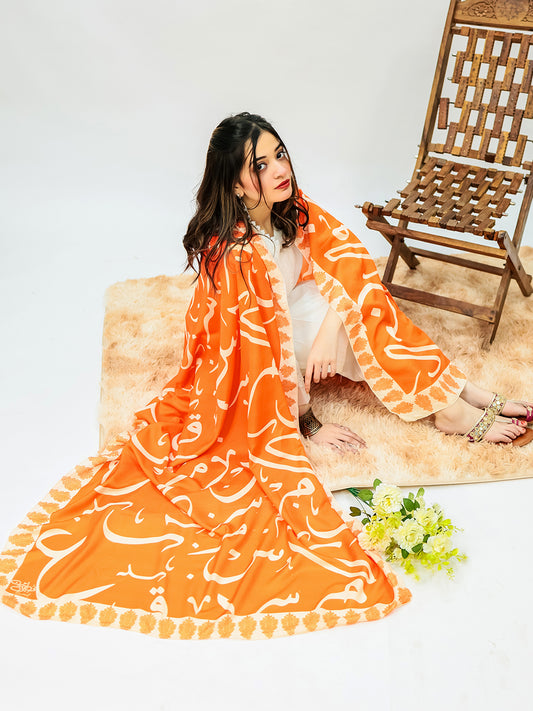 Huroof V2 Voile  Dupatta (Orange)