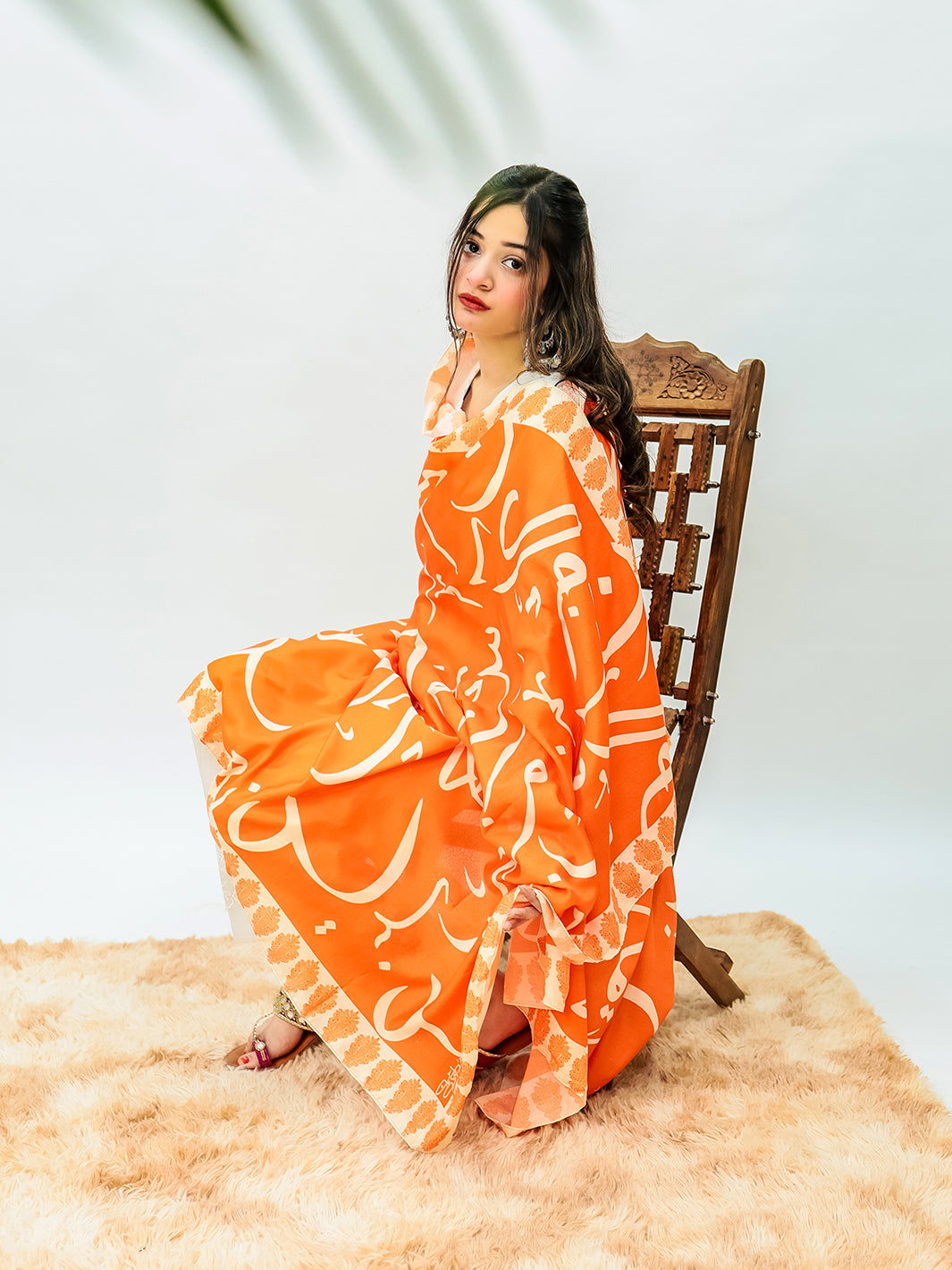 Huroof V2 Voile  Dupatta (Orange)