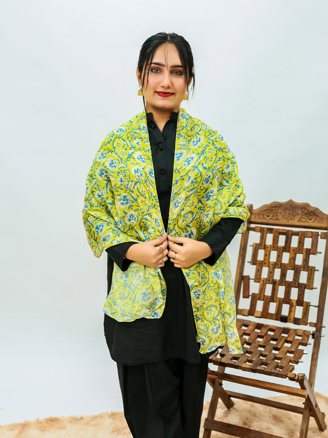 Orchids Floral Silk Stole (Green)