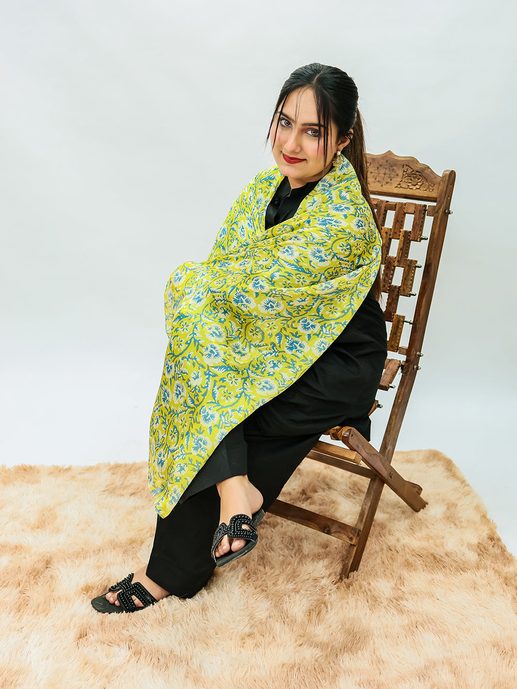 Orchids Floral Silk Stole (Green)