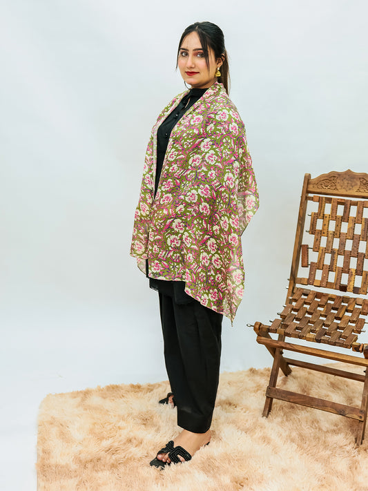 Orchids Floral Stole (Olive)