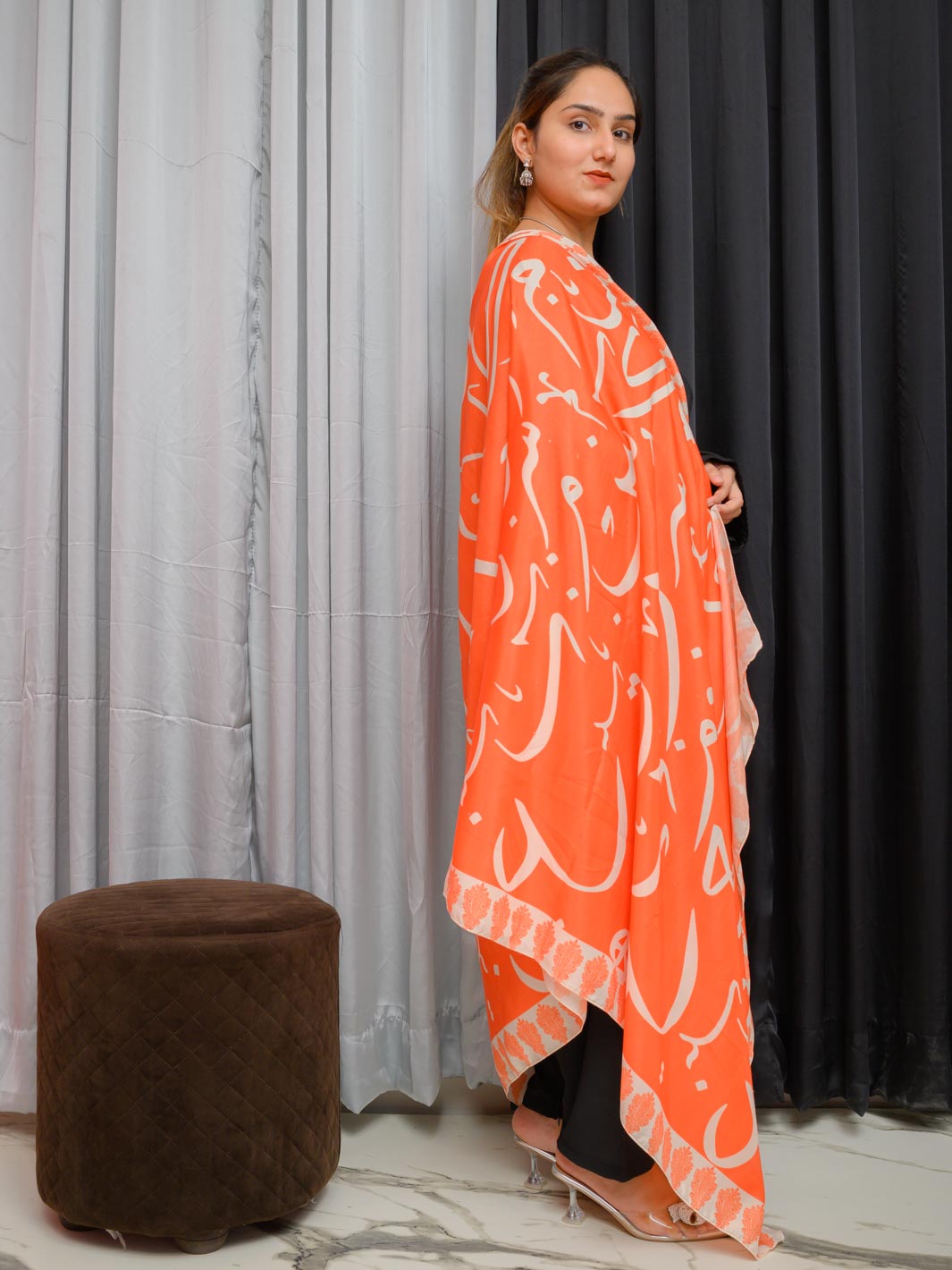 Huroof V2 Voile  Dupatta (Orange)