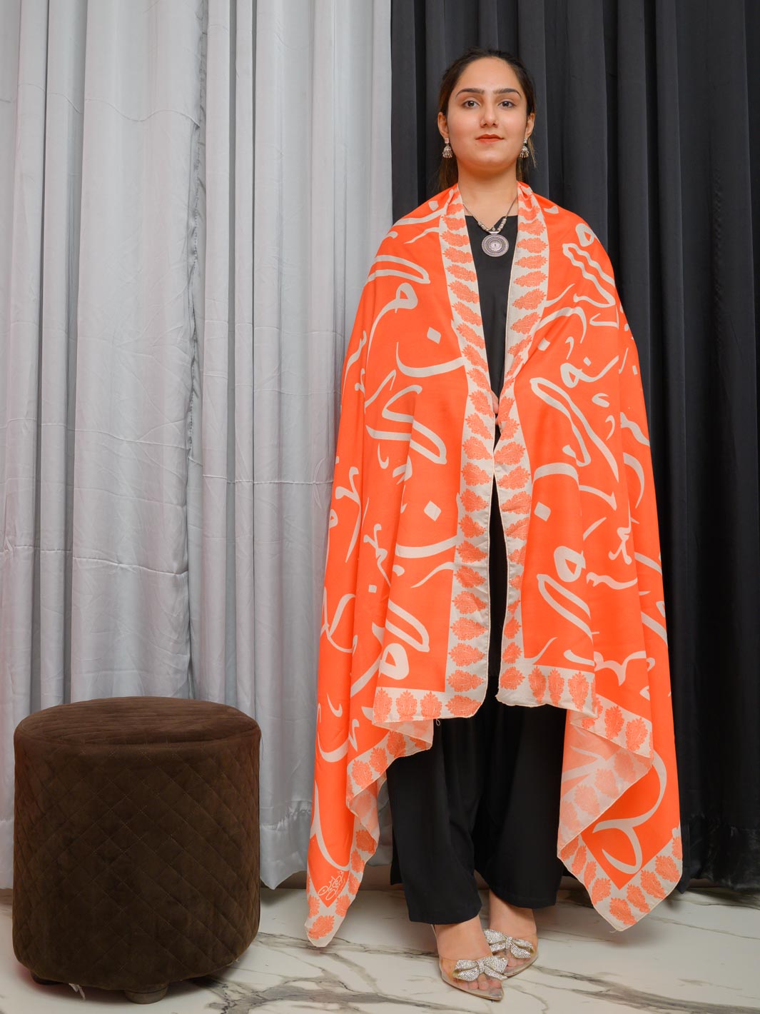 Huroof V2 Voile  Dupatta (Orange)