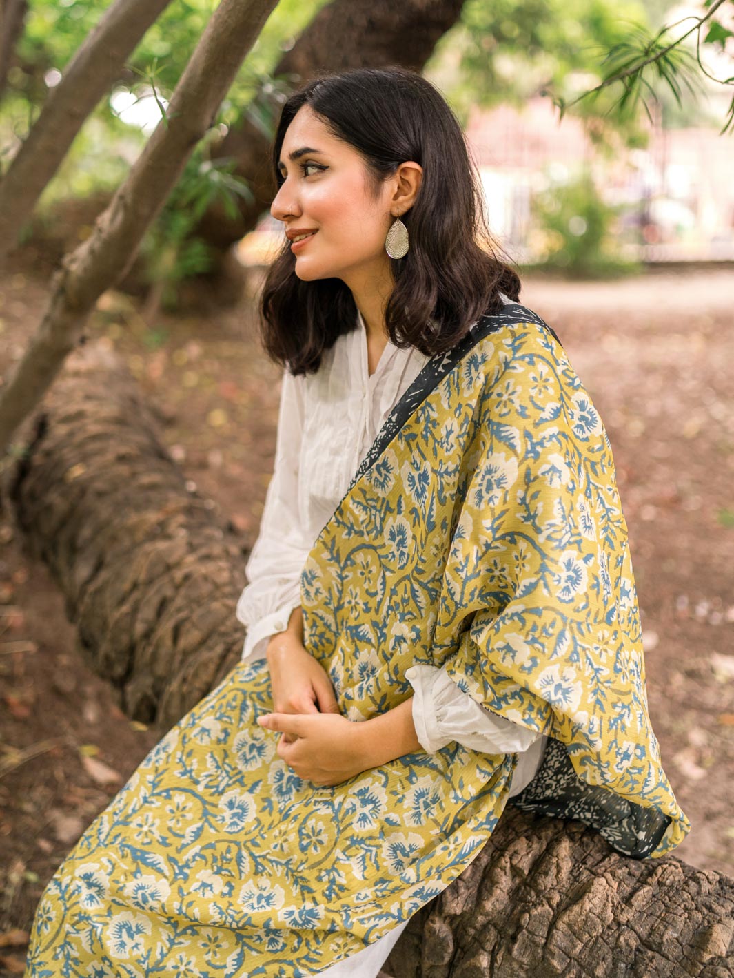 Orchids Floral Silk Stole (Green)