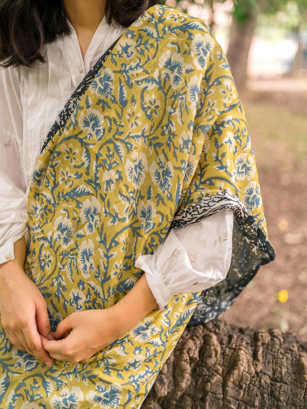 Orchids Floral Silk Stole (Green)
