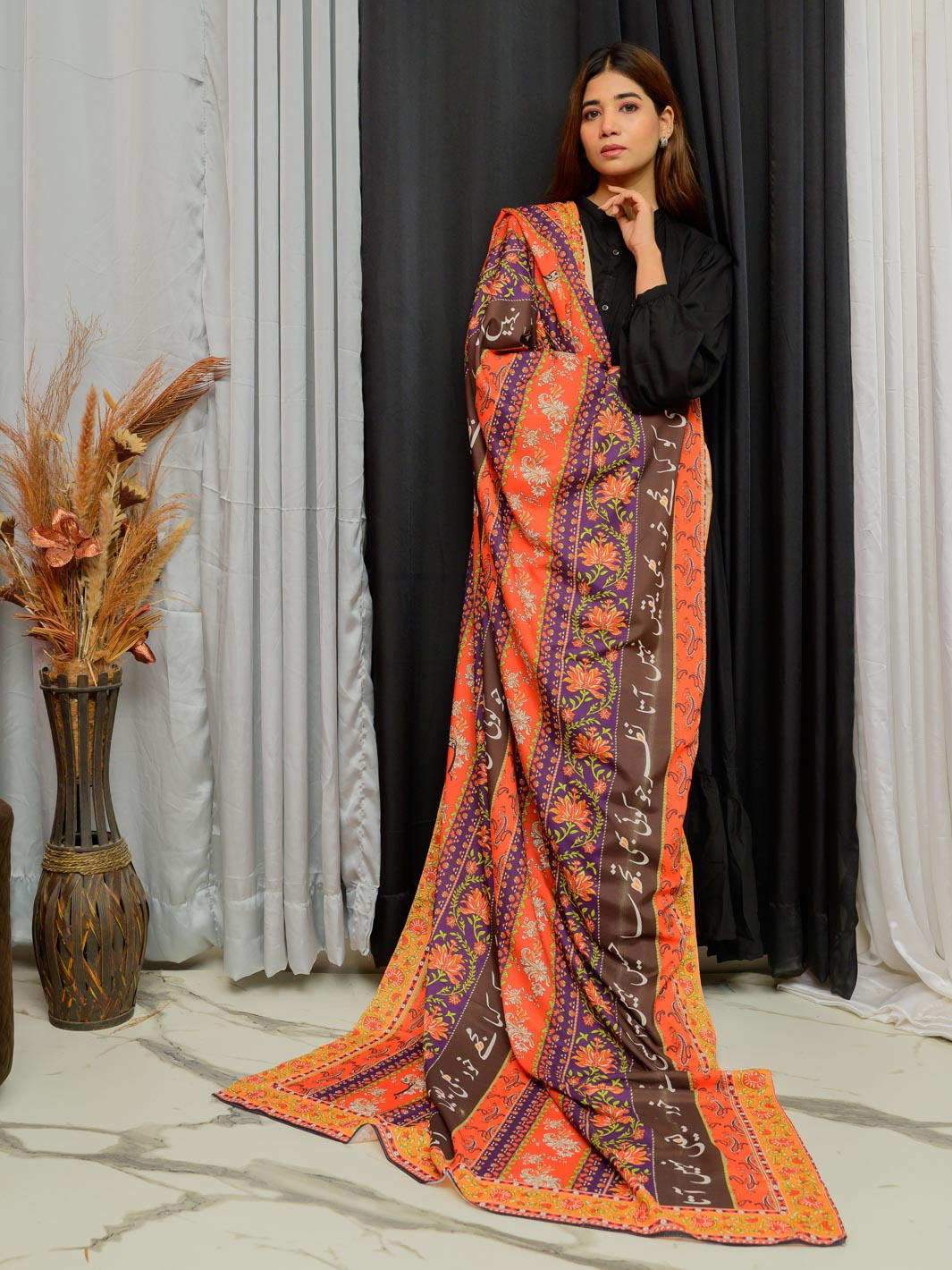 Phool Stripe Voile Dupatta (Dark Multi)