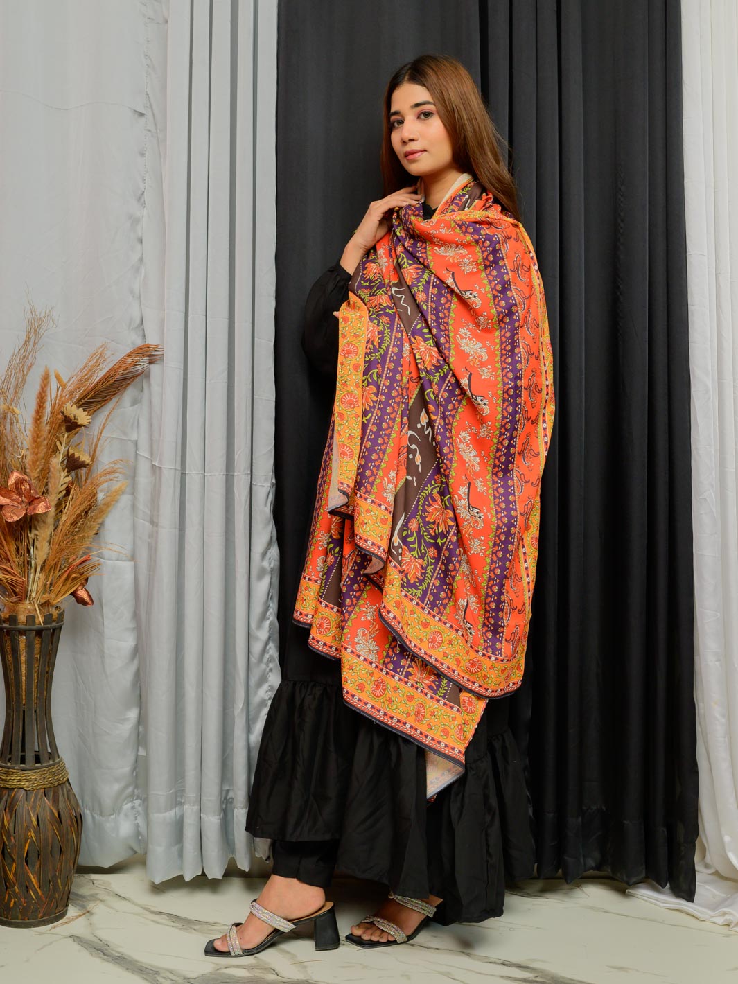 Phool Stripe Voile Dupatta (Dark Multi)